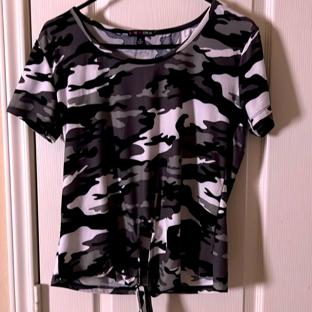 Cute Black Grey and White Adjustable Camo Crop Top